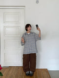 [unisex] Imeo Check Short Sleeve Hood Shirt