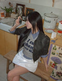 Kender washing two way crop leather jacket