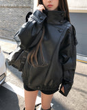 Saint High-Neck Unbalanced Leather Jacket