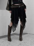 Roach chiffon unbalanced flare skirt