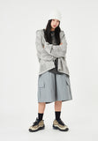 Checkerboard cotton mesh hood zip-up