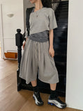 Mio pinstripe off-shoulder layered set