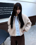 Sell Fluffy Fur Color Matching Quilted Hood Zip-Up Jumper