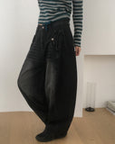 Welt Button Pocket Washed Balloon Denim Pants
