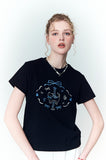Circle Kitty Embroidered Crop Short Sleeve Tee