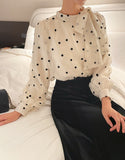 Poche Dot Velvet Tie Brushed Blouse