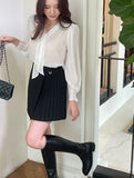 Lillian Pintuck Sleeve Chiffon Tie Blouse