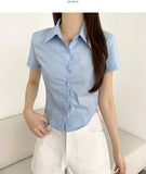 Slim Fit Span Crop Short Sleeve Shirt