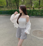 See-through High-Neck Lovely Frill Crop Summer Windbreaker