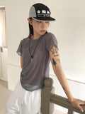 Lefe Mesh Layered Side String Short Sleeve T-Shirt