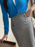 Medon Slit Check H-line Long Skirt