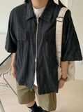 [unisex] Heco two-way pocket denim short sleeve zip-up