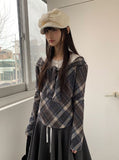 Sisson Check Scarf Off-Shoulder Long Sleeve Tee