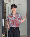 Heave Burgundy Check Short Sleeve Shirt