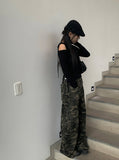 Naun Camo Back Pocket Snap Military Wide Pants