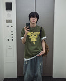 Folding pocket curved damage denim pants