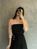 Niaki see-through color matching three quarter length blouse