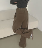 Wool Pin Tuck Button Adjust Wide Slacks