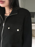 Vet Pocket Color Matching Two-Way Knit Long Sleeve Zip-Up