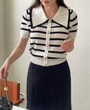 Wish Collar Stripe Color Matching Knit
