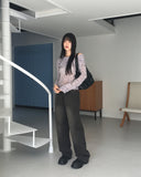 Kinbi Button Bokashi Crunchy Off-Shoulder Knit