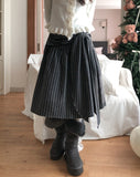 [wool 20%] Tir Stripe Tie Midi Skirt