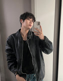 Two-way string leather jacket