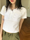 Moodle Pocket Color Matching Collar Short Sleeve T-shirt