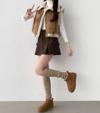 Corduroy Fleece Brushed A-line Pleated Winter Pants Skirt