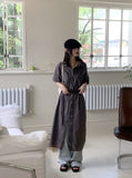 Rest Shirt Pocket Split Long Short Sleeve One Piece