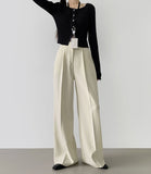 Hidden Banding Pin Tuck Long Wide Span Slacks Pants