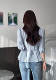 Lua V-neck Peplum Three Quarter Blouse