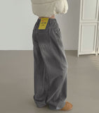 Winter Brushed Wide Fit Banding Denim Pants