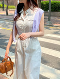Latte Pocket Collar Sleeveless One Piece (Belt Set)