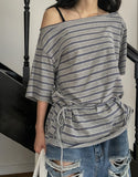 Multi stripe strap off-shoulder short sleeve
