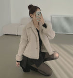 Suede Teddy Bear Button Collar Sleeve Fur Short Mustang
