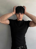 Muscle Fit Henley Neck Short Sleeve Knit
