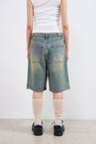 Tone pintuck snap bermuda denim shorts