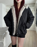 Dozen Rivet Raccoon Fur Hooded Padding