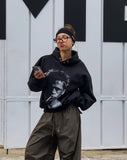 B-Pit Print Snap Balloon Crop Hoodie