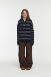 [2-WAY] Stripe Hood Knit Zip-up