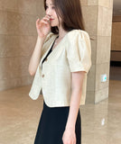 Koran V-Neck Puff Short Sleeve Tweed Jacket