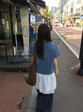 [BAONHAUS] Krunen Linen Check Short Sleeve Shirt Blouse