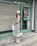[SET] Binbeul Check Bandana Strap Layered Sleeveless One Piece
