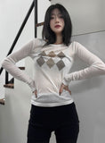 Argyle See-Through Long Sleeve T-Shirt