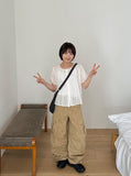 Salid Punching Round Short Sleeve Blouse
