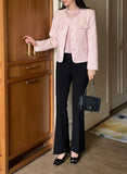 Schuet Round No-Collar Pearl Tweed Jacket