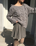 Unz Ribbon String Off-Shoulder Loose Fit Cable Knit
