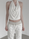 Braided Backless Cowl Neck Halter Padded Top