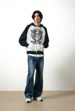 DOODLE HEART RAGLAN SWEAT ZIP UP HOODIE